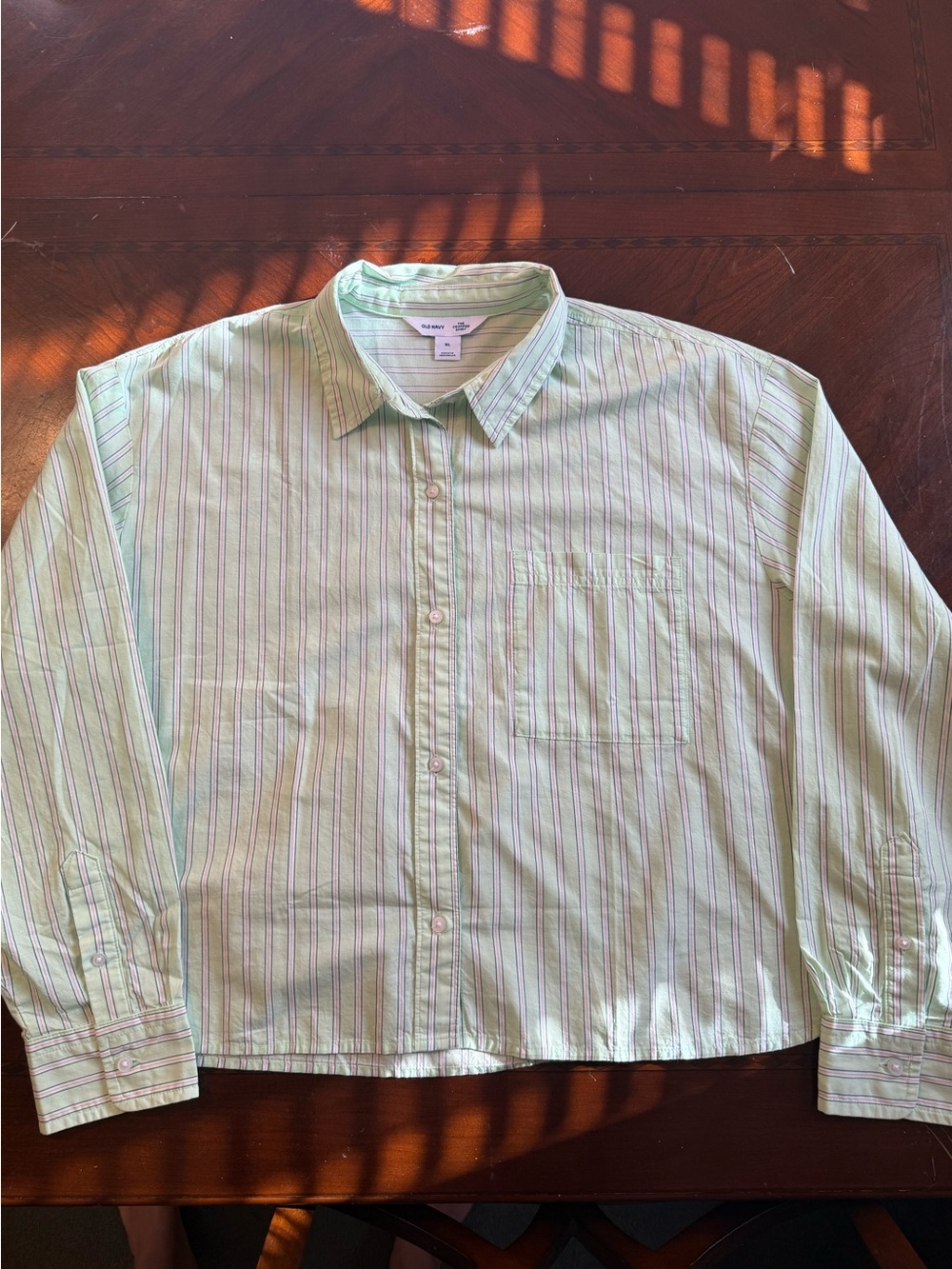 Old Navy Light Green Striped Button-Down Shirt